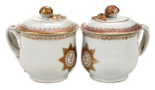 Pair of  Chinese Export Porcelain Lidded Pots de Creme