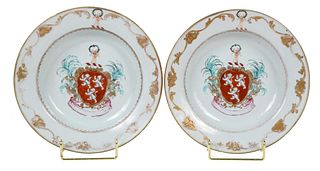 Pair of Chinese Export Porcelain Armorial Soup Bowls, Ross