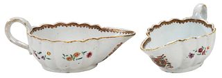 Pair of Chinese Export Porcelain Armorial Sauce Boats, Watson and Darell