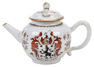 Chinese Export Porcelain Armorial Teapot, Manby
