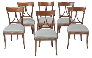 Set of Six Regency Brass Inlaid Elmwood Side Chairs
