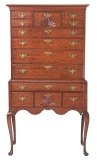 Connecticut Queen Anne Shell Carved Cherry High Chest of Drawers