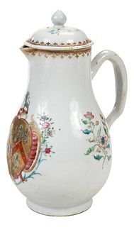 Chinese Export Porcelain Armorial Lidded Ewer, Pryce and Bird