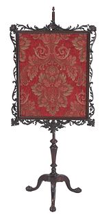 Chippendale Style Carved Mahogany and Velvet Fire Screen
