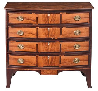 Portsmouth Federal Mahogany and Flame Birch Bowfront Chest of Drawers