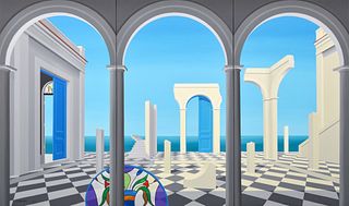 Large Humberto Calzada Surrealist Painting, 90"W