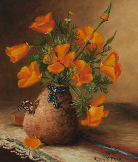 Ellen Burpee Farr (1840-1907), Poppies still life, 1891, Oil on canvas, 14" H x 12" W