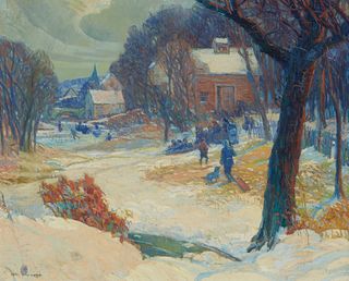 Carl Rudolph Krafft (1884-1938), "Hillside Slide," Oil on canvas, 25" H x 30" W