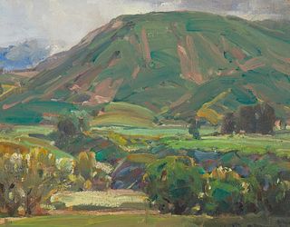 Hanson Duvall Puthuff (1875-1972), "Northern California Landscape," Oil on Masonite, 8" H x 10" W
