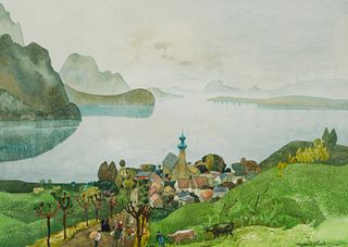 Millard Sheets (1907-1989), "Austria," 1963, Watercolor on wove paper, watermark Arches, Image/Sheet: 22" H x 30" W