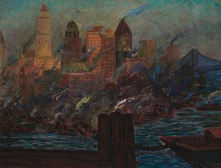 20th Century American School, "Gray New York / New York Grigio," Oil on canvas, 22" H x 28" W