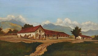 John Sykes (1859-1934), Mission San Francisco-Solano, Oil on canvas, 21" H x 36" W