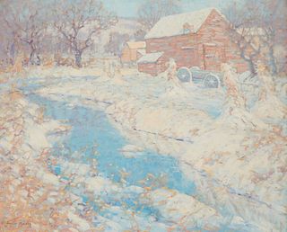 John William Bentley (1880-1951), A snowy landscape, Oil on canvas, 25.5" H x 30" W
