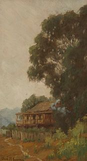 John Marshall Gamble (1863-1957), Cottage in the woods, Oil on artist board, 12.5" H x 7" W