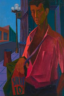 Edward Arnold Reep (1918-2013), "Los Angeles Shoeshine," 1948, Oil on canvas, 30" H x 20" W