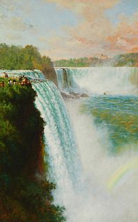 John Ross Key (1837-1920), "Niagra Falls," Oil on artist board, Sight: 23" H x 15" W