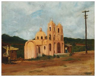 Orrin A. White (1883-1969), View of a church, Oil on canvas board, 16" H x 20" W