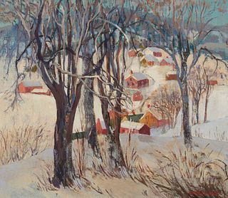 Susan Gertrude Schell (1891-1970), "Winter in Pennsylvania," Oil on canvas, 14" H x 16" W
