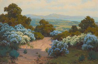 John Marshall Gamble, (1863-1957), "Wild Lilac - Santa Barbara", Oil on canvas, 20" H x 30" W
