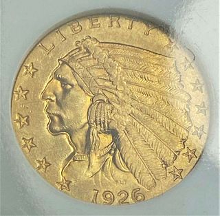 1926 Gold $2.50 Indian Head NGC MS62