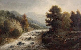Signed 19th C. Oil on Canvas "Torrent in the Alps"