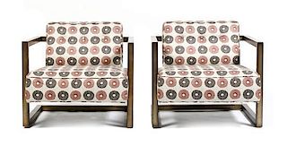 A Pair of Mid-Century Armchairs, Height 30 1/4 x width 32 1/8 x depth 33 1/4 inches.