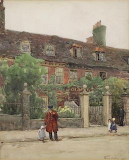 BARTON, Rose. Watercolor. London Street Scene with