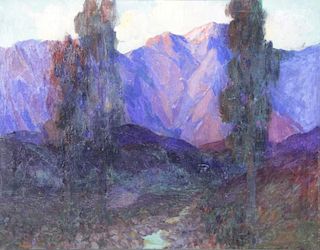 KUNZ, J.E. Oil on Canvas. Mountain Landscape.
