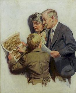 FISCHER, Anton. Oil on Canvas. The Big News, 1917.
