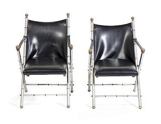 A Pair of Maison Jansen Style Campaign Chairs, Height 34 inches.