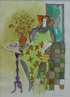 TARKAY, Itzchak. Watercolor. Woman in Interior.