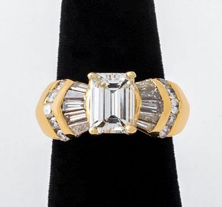 18K 1.28 I/SI2 Emerald Cut Diamond Ring, GIA