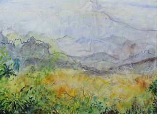 CUSHING, Lily. Oil on Paper. Mountain Landscape.