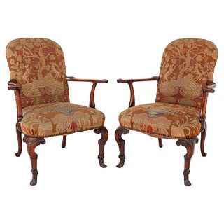 George I Style Needlework and Walnut  Arm Chairs 2