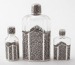 French Art Deco Silver Mounted Perfume Bottles, 3