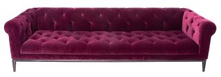 Chesterfield Manner Burgundy Velvet Tufted Sofa