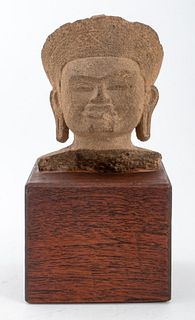 Cambodian Khmer Carved Stone Bust