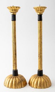 Japanese Temple Gilt Bronze Candle Prickets, Pair