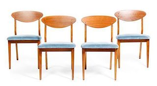 A Set of Four Glenn of California Teak Side Chairs, Height 30 x width 18 1/4 x depth 19 1/2 inches.