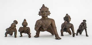 Indian Brass Group of Baby Krishna Figures