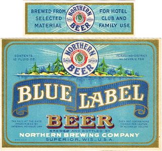 1933 Blue Label Beer 12oz WI480-04 Label Superior Wisconsin