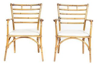 A Pair of Heywood Wakefield Bamboo Armchairs, Height 33 1/4 inches.