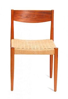 A Frem Rojle Teak Side Chair, Height 29 3/8 x width 18 1/4 x depth 18 inches.