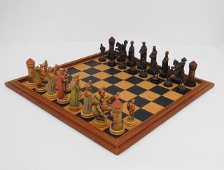 Anri Montsalvat Carved Figural Chess Set.