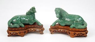 Pair of Chinese Carved Stone Recumbent Horses.