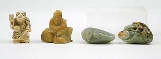 (4) Chinese Carved Hard Stone and Bone Figures.