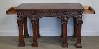 Antique and Finely Carved Oak 2 Drawer Table.
