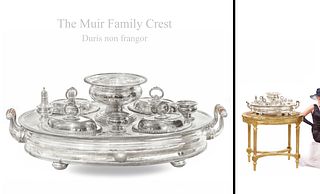 A Large Family Crest Hallmarked Silver-plated Breakfast Stand Dish Set