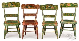 Four Pennsylvania painted plank seat doll chairs