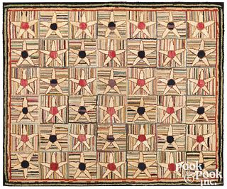 Hooked rug with star design, ca. 1900